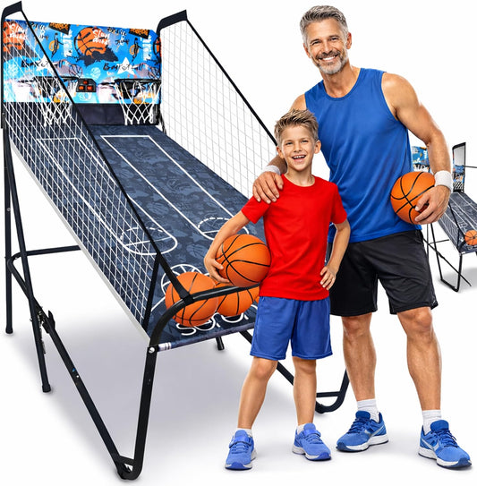 SereneLife Arcade Basketbalspel -Basketbalautomaat- Digitaal Dubbel Basketbal Scorebord & Speeltijd Timer- Opvouwbaar- Schiet Sport voor Kinderen & Volwassenen Spelers