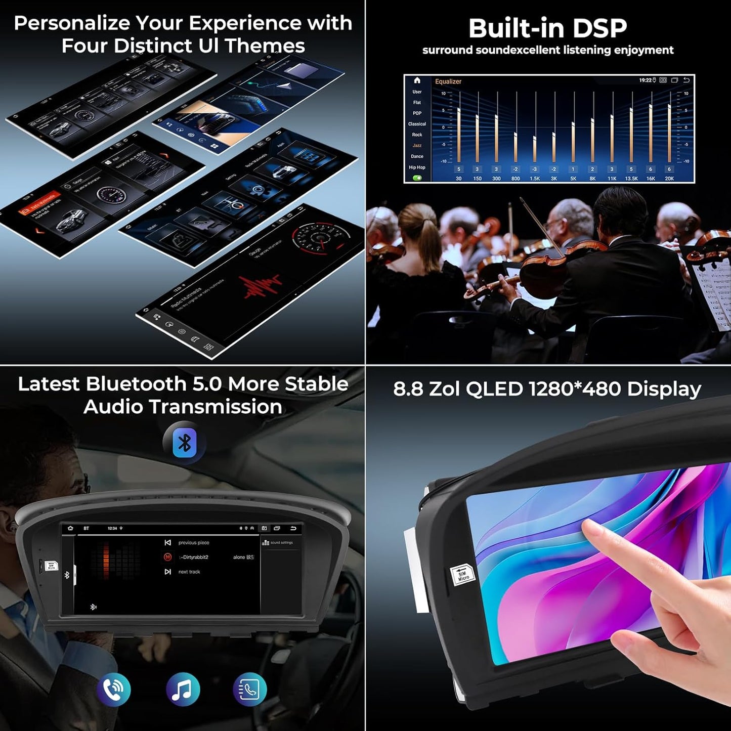 Android 14 Autoradio – Navigatiesysteem – Multimedia Speler – Touchscreen Radio – Auto Entertainment Systeem – 8,8 Inch IPS Display – Qualcomm Octa-Core 4GB RAM