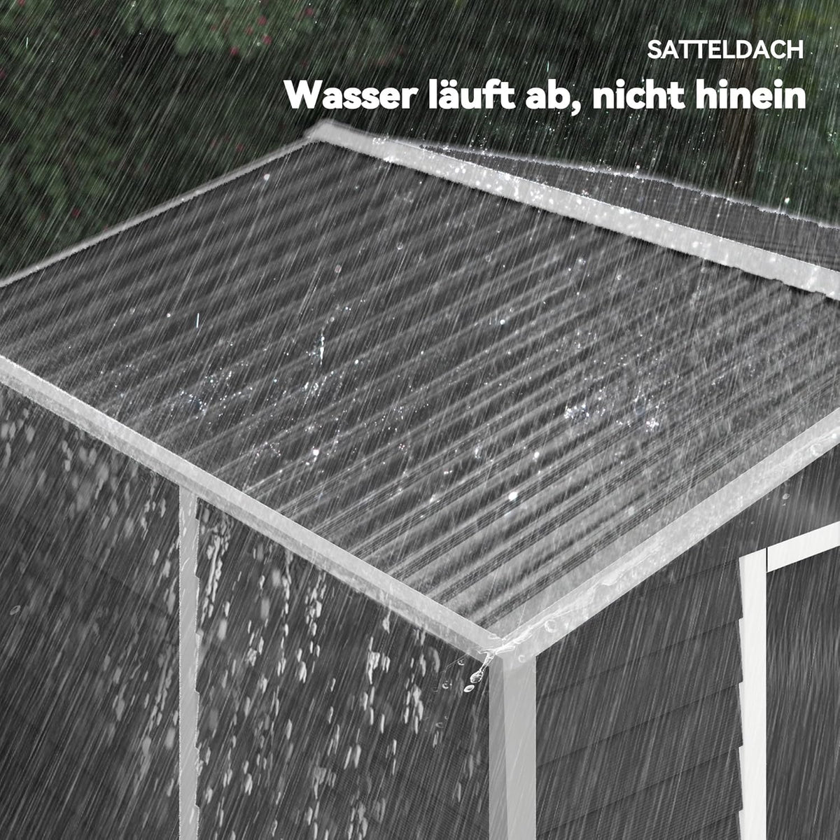 Outsunny Garden Shed 4.4 m2, Garden Shed with Saddle Roof, Sliding Door, Foundation, Easy Assembly, 240 x 206 x 198 cm, Garden Shed Made of Galvanized Steel, Weatherproof, for Garden, Dark Grey - QUORE