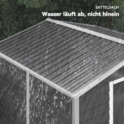 Outsunny Garden Shed 4.4 m2, Garden Shed with Saddle Roof, Sliding Door, Foundation, Easy Assembly, 240 x 206 x 198 cm, Garden Shed Made of Galvanized Steel, Weatherproof, for Garden, Dark Grey - QUORE