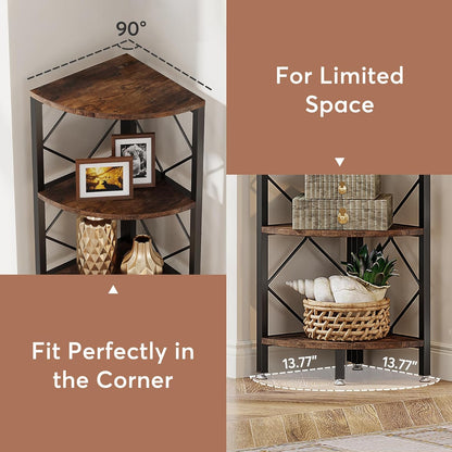 Tribesigns 7 Tier Corner Shelf, 200 cm, Extra High Angle, Industrial Narrow Bookcase for Small Narrow Spaces, Corner Shelf, Wooden Stand, Storage Rack for Living Room, Kitchen, Home Office