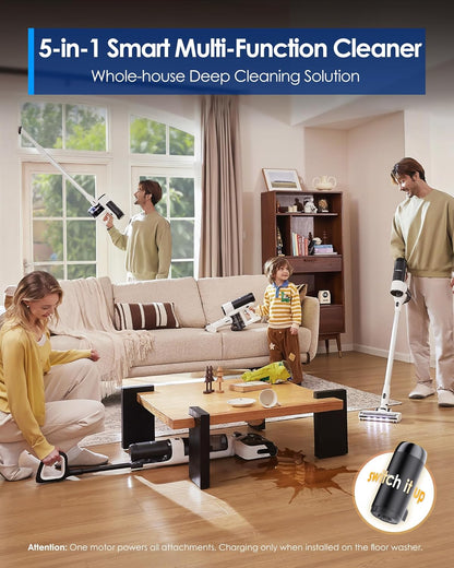 Tineco Floor ONE Switch S6 Stretch Nat- en Droogzuiger, 180° Lay-Flat, Anti-Klit, 85℃ Snel Drogen, 65 min Stofzuigen 21 kPa, 40 min Nat Zuigen, Randreiniging voor het Hele Huis & Onder Meubels