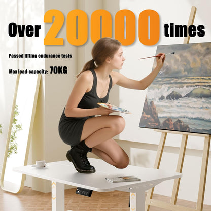 ERGOMAKER Elektrisch sta-bureau 80x60 cm, lage hoogte 48-75 cm, in hoogte verstelbaar bureau met wieltjes en haken, zit-sta-tafel met geheugenfunctie voor thuiswerken, Wit