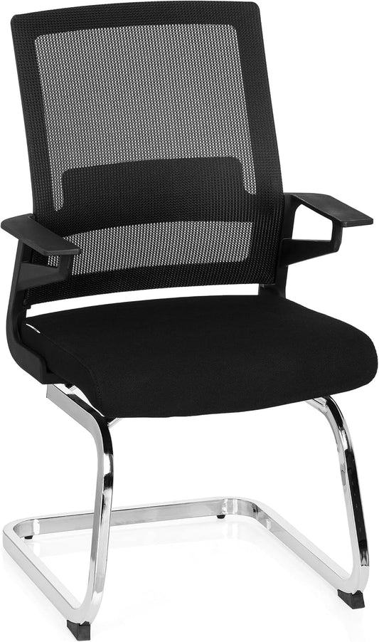hjh OFFICE 732060 bezoekersstoel Inventor V stof/netrug zwarte stoel cantilever met lendensteun