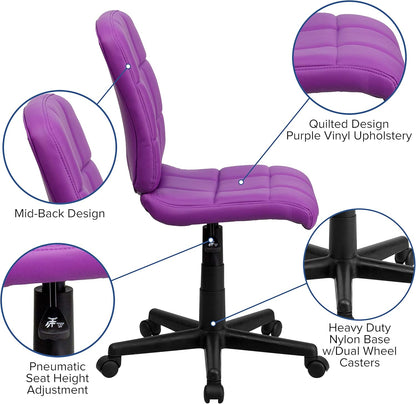 Flash Furniture Mid-Back gewatteerde vinyl draaibare taakstoel, metaal, paars, 58,42 x 55,88 x 22,86 cm