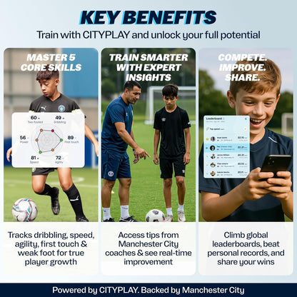 CITYPLAY Slimme Voetbaltracker voor Voetbalschoenen door Playermaker, Volg 25+ Statistieken, Inclusief 12 Maanden Toegang tot de CITYPLAY Voetbaltrainingsapp, Geavanceerder dan GPS, Middelgroot
