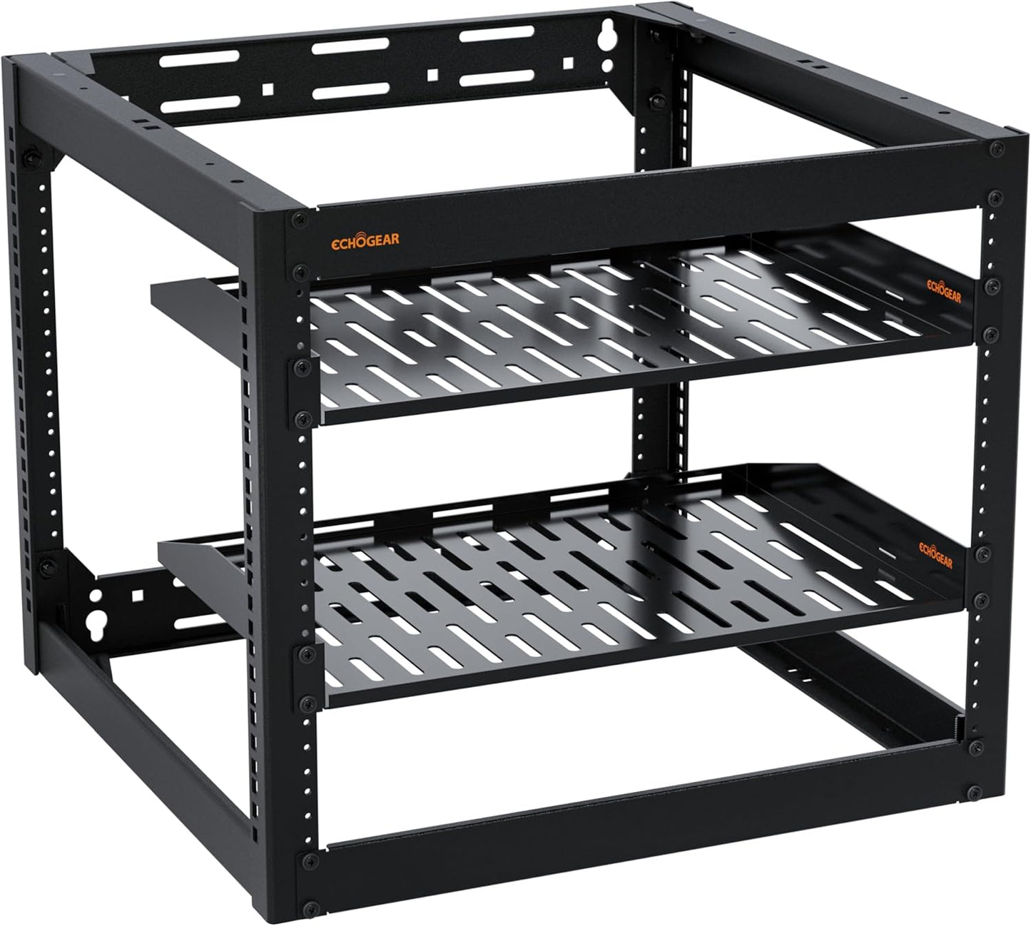 ECHOGEAR 10U Netwerkrek - Wandmonteerbaar Heavy Duty 4-paalontwerp voor al uw netwerk- en AV-apparatuur - Open frame-ontwerp omvat 2 1U geventileerde planken en montagehardware