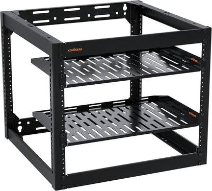 ECHOGEAR 10U Netwerkrek - Wandmonteerbaar Heavy Duty 4-paalontwerp voor al uw netwerk- en AV-apparatuur - Open frame-ontwerp omvat 2 1U geventileerde planken en montagehardware