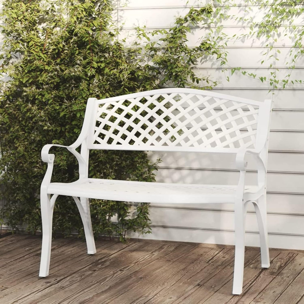 Mogou Tuinbank, buitenbank, terras, tuinbank, gegoten aluminium, wit, 102 cm - QUORE