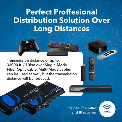 OREI 4K HDMI Over Fiber Optic Extender up to 10Km with Audio Extraction and Bi-Directional IR - RS-232 (UHD-FO10-K)