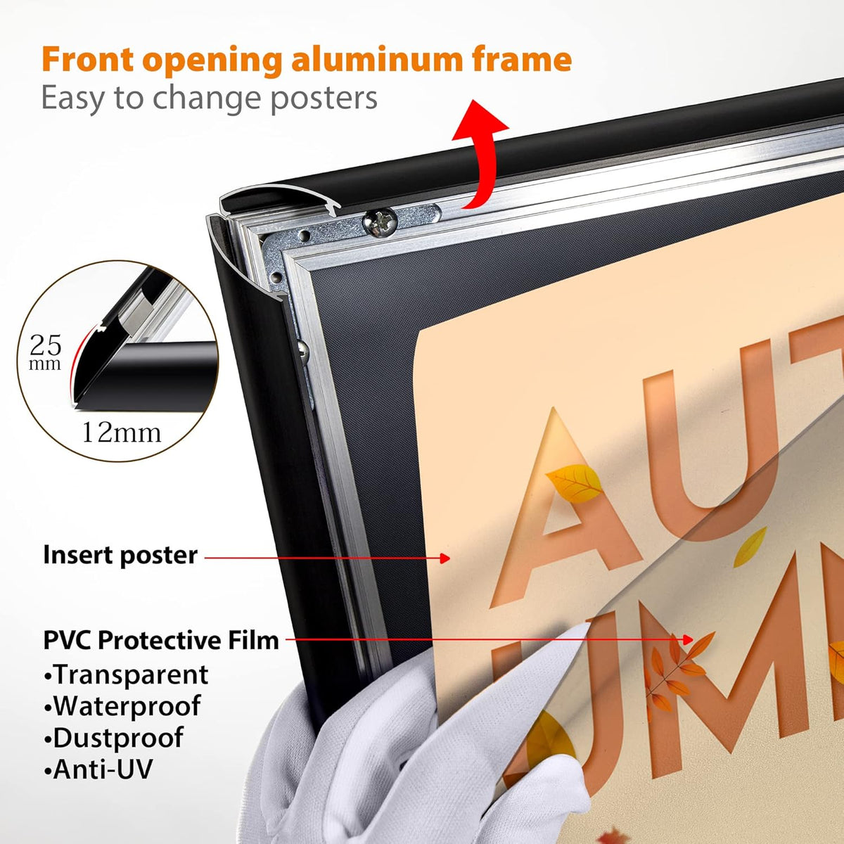 6-pack verstelbare bordhouder A4 aluminium postermenustandaard voor poster, menu, advertenties, verkoop, mededelingen, bewegwijzering (zwart, 6-pack)