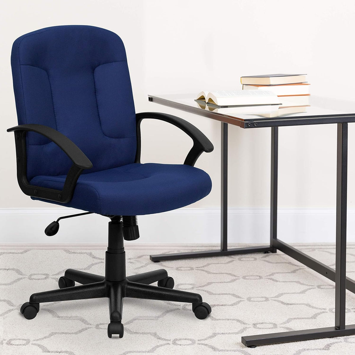 Bureaustoel – Kantoorstoel – Werkstoel – Stofferige stoel – Bureaufauteuil – Marineblauw – Middelhoge Rugleuning – Ademend Stofzitting