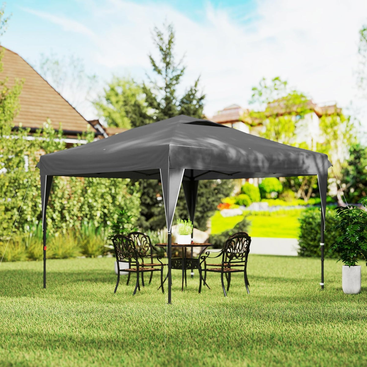 Outsunny Barnum Pop-up Garden Gazebo Foldable with Removable Side Wall + Carry Bag, Steel, Oxford Fabric, 3 x 3 x 2.65 m, Grey