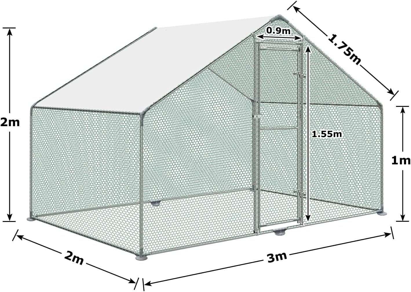 Kippenhok – Kleindierhok – Kippenren – Pluimveehok – Kippenhuis – 3x2x2 Meter – Verzinkt Staal – PE Zonnedak Met Slot