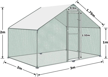 Kippenhok – Kleindierhok – Kippenren – Pluimveehok – Kippenhuis – 3x2x2 Meter – Verzinkt Staal – PE Zonnedak Met Slot