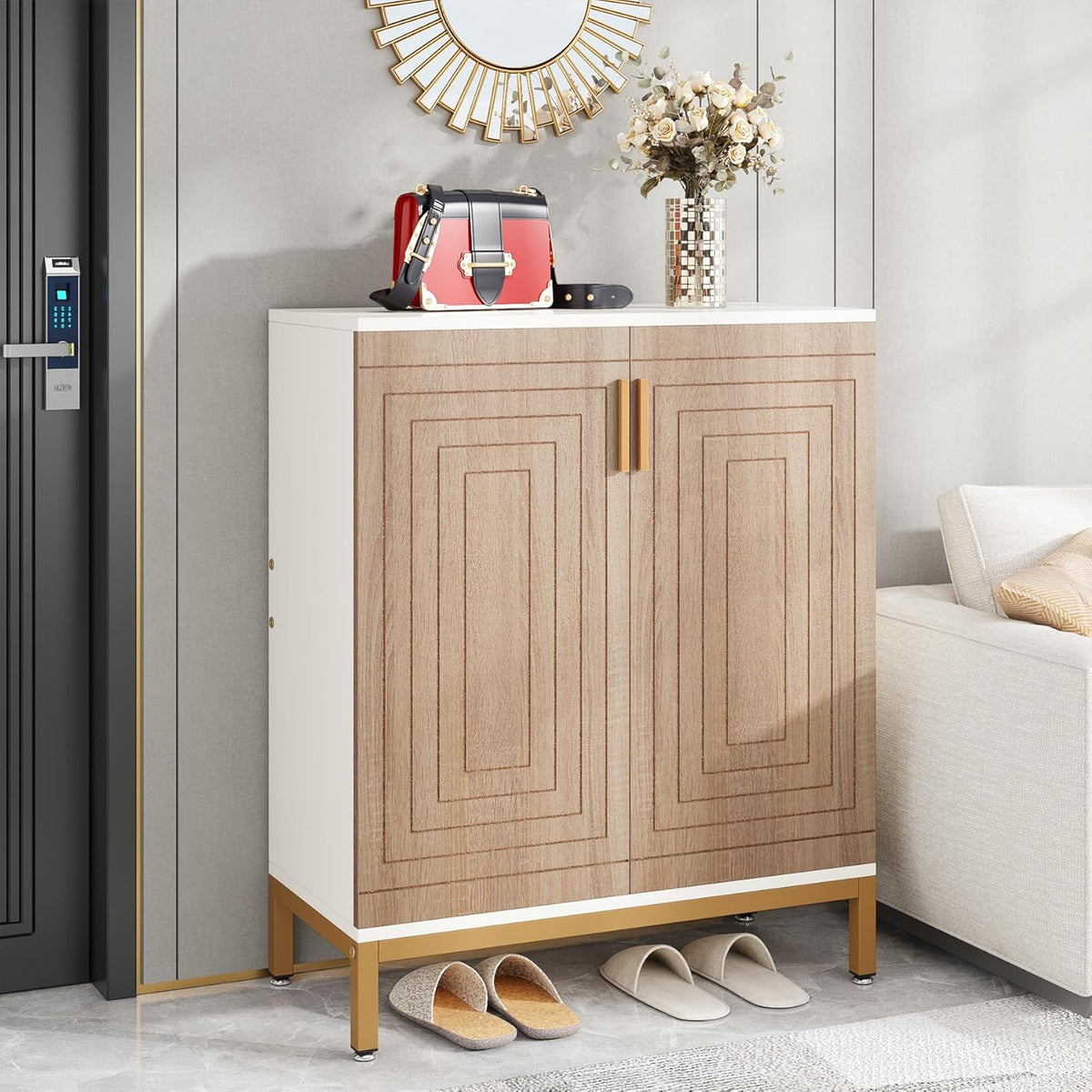 TRIBESIGNS WAY TO ORIGIN Shoe Cabinet, 20 Pairs Modern Shoe Storage Cabinet with Doors, 6 Tier Free Standing Shoe Organizer Rack for Living Room, Closet, White and Brown