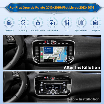 2+64G Stereo voor Fiat Grande Punto 2012-2016/Fiat Line 20 Android met Wireless CarPlay Android Auto, 7 Inch Autoradio Soporta Bluetooth WIFI FM DSP SWC AHD Achteruitkijkcamera