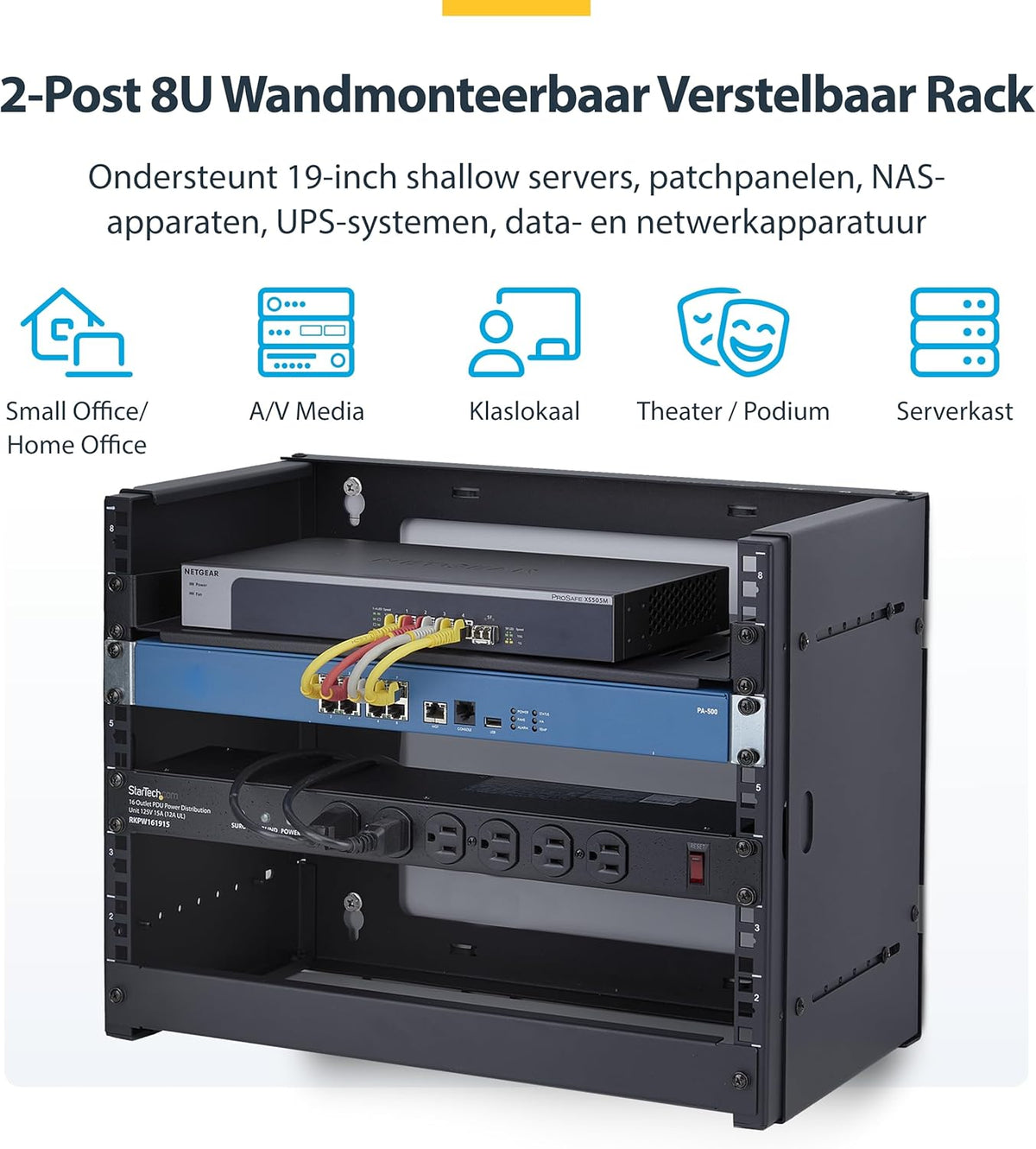 8U wandmonteerbaar serverrack – 19 inch rack – netwerkrek – serverrek – open frame rack – Verstelbare diepte 24,5 tot 39,7 cm – Draagvermogen tot 40 kg