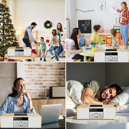 DAB-radio met CD-speler, vintage hifi-muzieksysteem van hout met Bluetooth, DAB+, FM-radio, AUX- en USB-ingang, afstandsbediening, compact radio en stereo-installatie