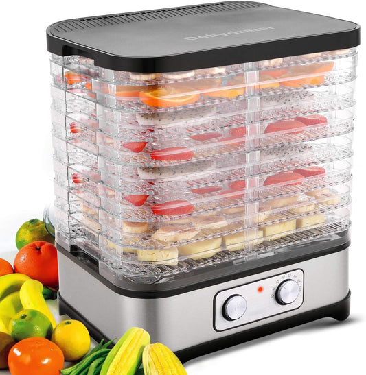 Droogautomaat dehydrator dehydrator dehydrator met temperatuurregeling, 8 etages afneembaar droogapparaat, temperatuurregeling 35-70 graden Celsius voor vlees, vruchten, groenten en noten, 400 W, button, BPA-vrij