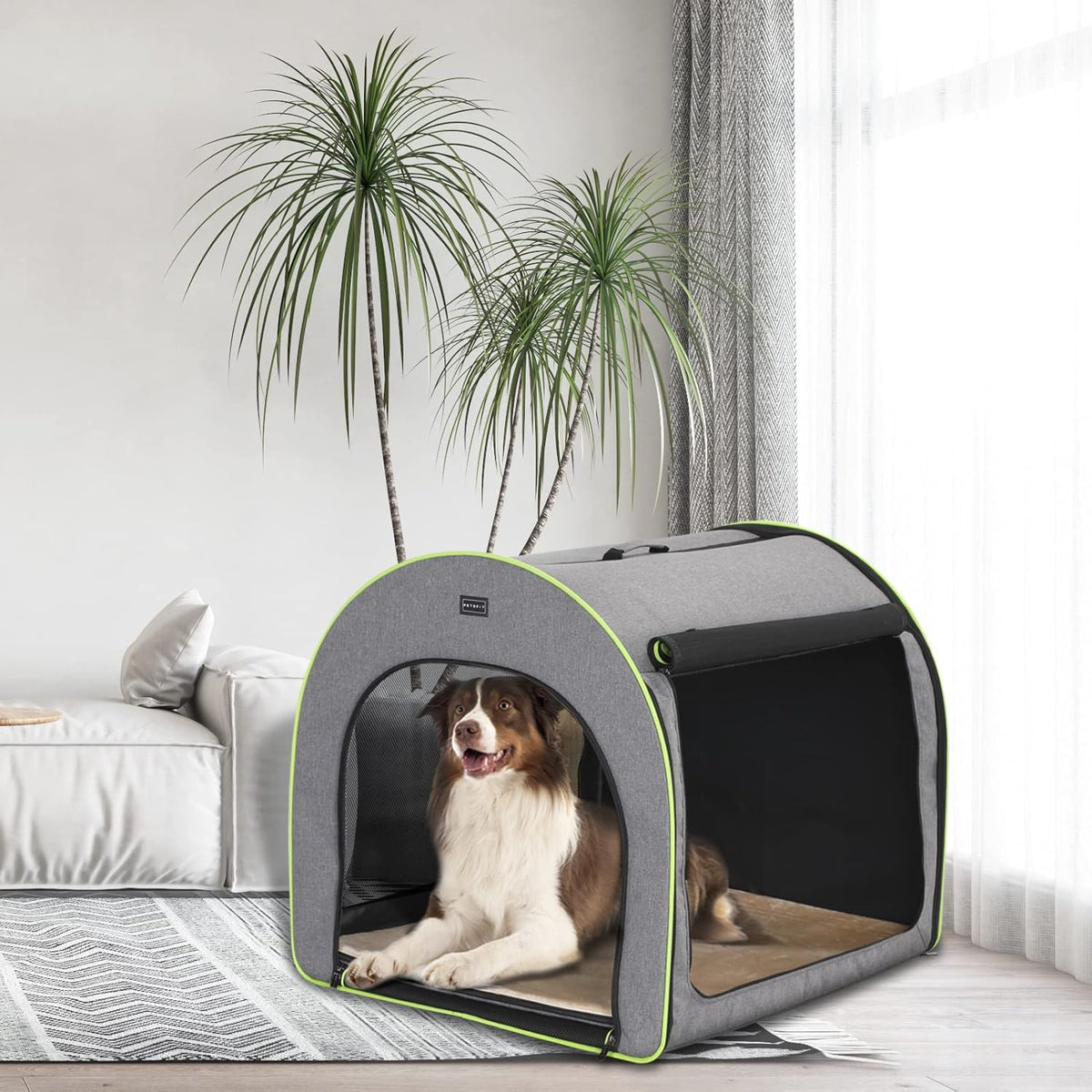 Petsfit Hondenbox, opvouwbaar voor grote honden, duurzaam en gezellig, kamerkennel met anti-open ritssluiting en pluche kussen, L