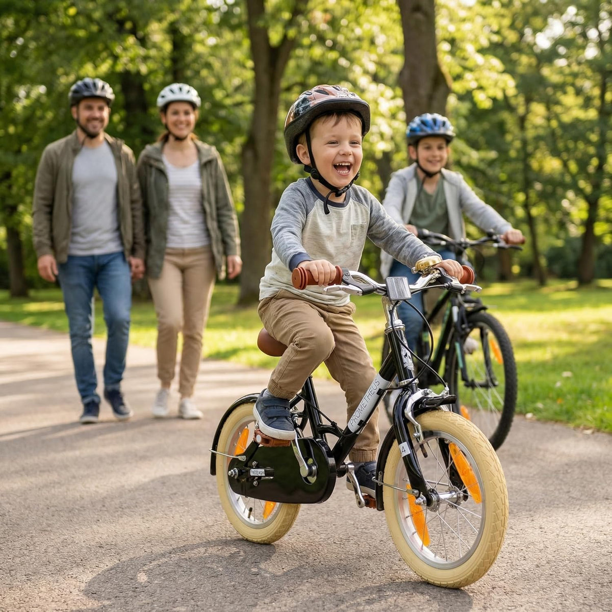 PROMETHEUS BICYCLES Retro Kinderfiets 14 inch vanaf 4 jaar - Kinderfiets voor meisjes en jongens, fiets voor kinderen PETITAGE in zwart