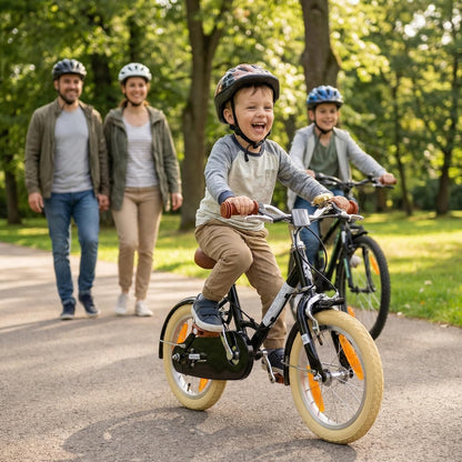 PROMETHEUS BICYCLES Retro Kinderfiets 14 inch vanaf 4 jaar - Kinderfiets voor meisjes en jongens, fiets voor kinderen PETITAGE in zwart