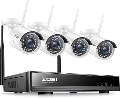 ZOSI 3MP Buiten Wlan Bewakingssysteem 8CH H.265 + HDMI NVR met 4 HD 3MP Megapixel WIFI Bewakingscamera Set zonder Harde Schijf, 24M IR Nachtzicht