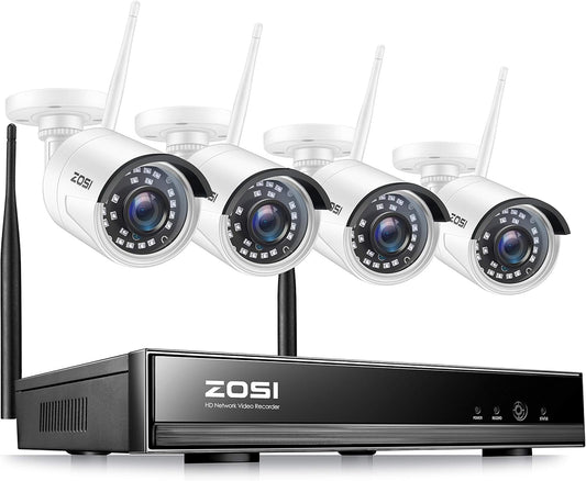 ZOSI 3MP Buiten Wlan Bewakingssysteem 8CH H.265 + HDMI NVR met 4 HD 3MP Megapixel WIFI Bewakingscamera Set zonder Harde Schijf, 24M IR Nachtzicht