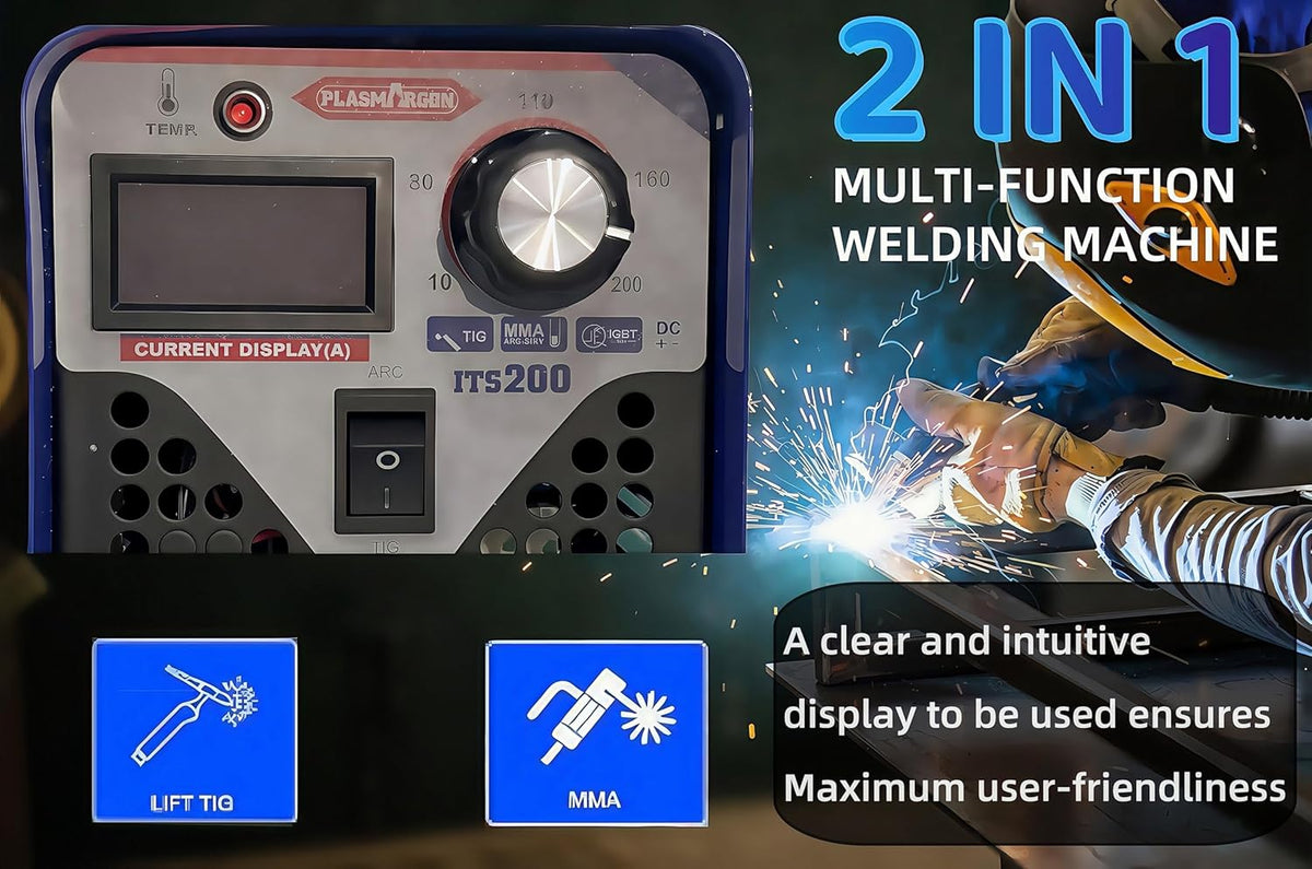 ITS-200 WIG lasapparaat met 200 ampère en MMA, 2-in-1 combi TIG-lasapparaat DC TIG lasmachine voor het lassen van staal, roestvrij staal