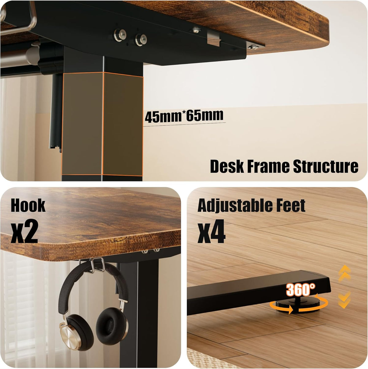 ERGOMAKER Height Adjustable Desk, 140 x 60 cm, Desk, Height Adjustable, Electric with Memory Function, Ergonomic Table, Height Adjustable, Brown - QUORE