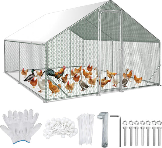 Walk-In House, 3 x 4 x 2 m, Walk-In Chicken Coop, Galvanised Steel, Small Animal House, Chicken Coop with Sunroof and Door for Pet Cage, Chicken Cage, Small Animals, Plants