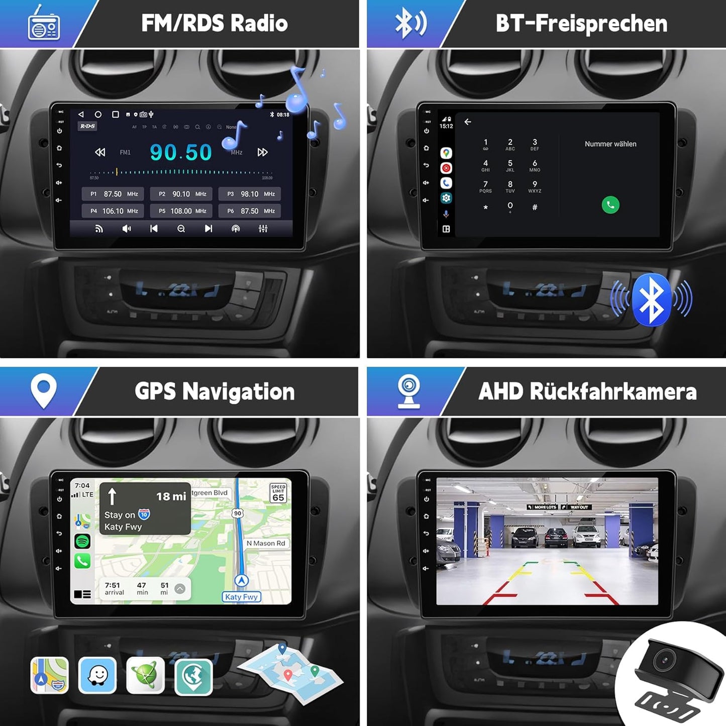 Autoradio – Multimedia Systeem – Navigatiesysteem – Inbouwradio – Touchscreen Radio – 9 Inch Android 13 – Draadloos CarPlay en GPS Met HD Achteruitrijcamera