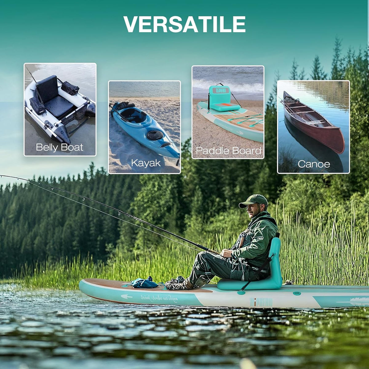 niphean Opblaasbaar SUP-zitje met rugsteun, robuuste SUP-stoel voor opblaasbare boards, kano, boot, kajak, volwassenen en kinderen, geen riemen nodig, eenvoudig comfortabel