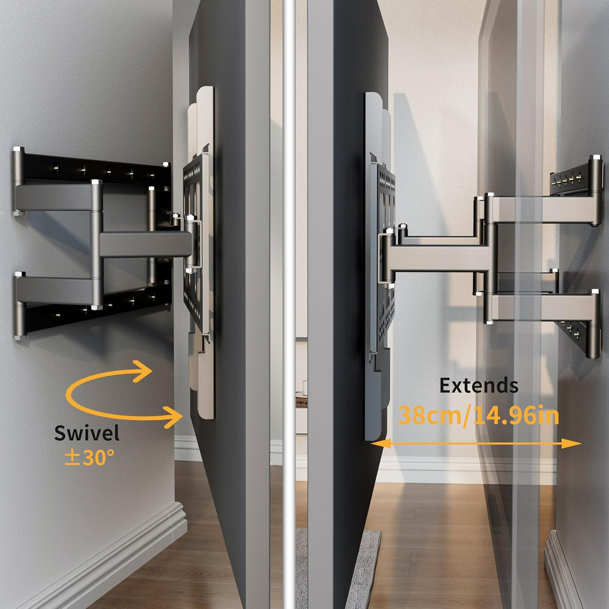 unho TV wall mount swiveling pull-out for up to 100 inches - QUORE