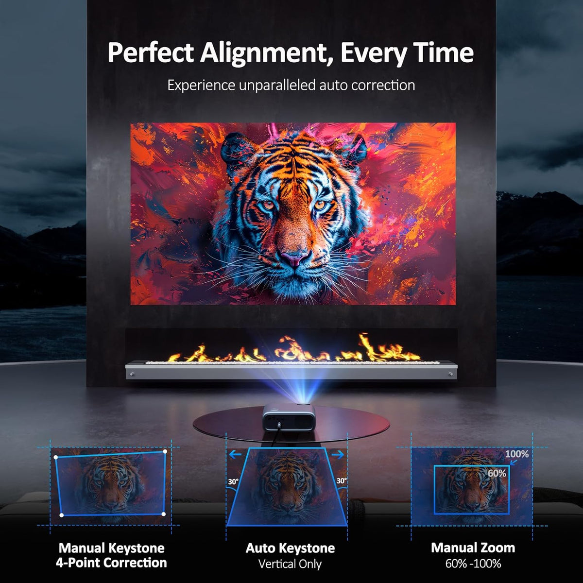 NexiGo PJ40 (Gen 3) Projector met WiFi en Bluetooth, D65 Gekalibreerd, Native 1080P, Ondersteuning voor 4K, Projector voor Buitenfilms, 20W Speakers, Compatibel met TV Stick, iOS, Android