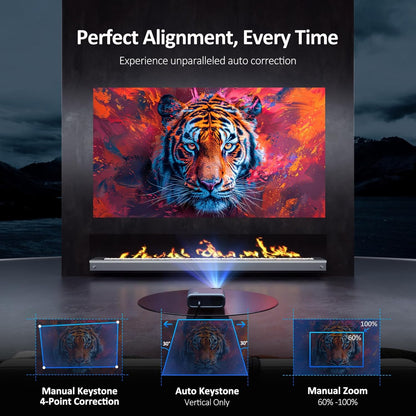NexiGo PJ40 (Gen 3) Projector met WiFi en Bluetooth, D65 Gekalibreerd, Native 1080P, Ondersteuning voor 4K, Projector voor Buitenfilms, 20W Speakers, Compatibel met TV Stick, iOS, Android