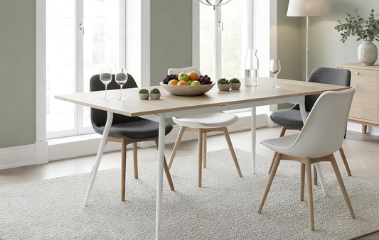 Uittrekbare Eettafel – Verlengbare Tafel – Keukentafel – Multifunctionele Tafel – Ruimtebesparende Eettafel – MDF Zandeiken Blad – Stabiel Gepoedercoat Metalen Frame – 120-160x80 cm – Voor 4-6 Personen