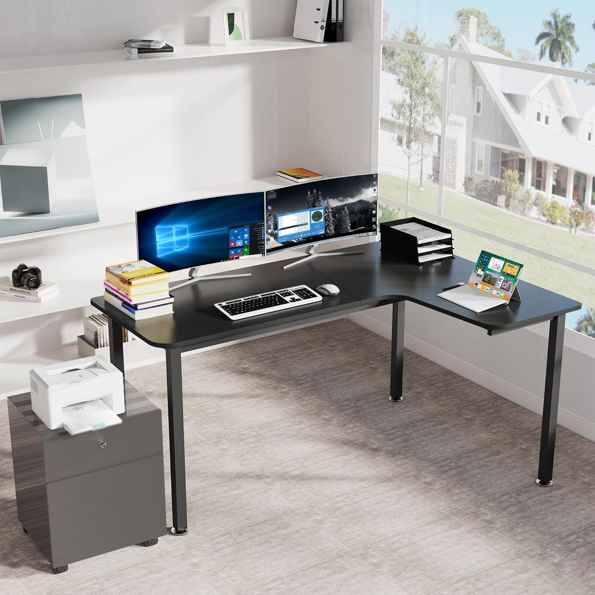 Eureka Ergonomisch gaming-bureau. 155 cm Hoekbureau groot L-vormig gaming computerbureau met kabel management systeem en muismat voor thuiskantoor. Zwart, rechts