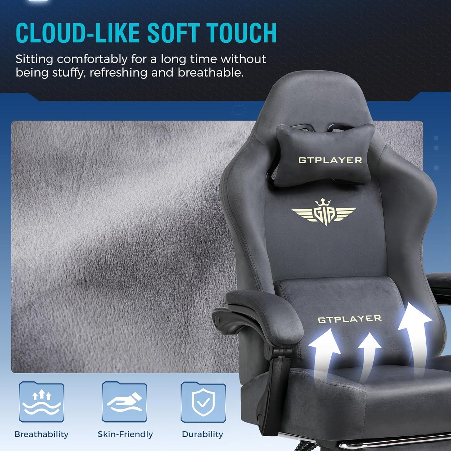 GTPLAYER Gaming Chair Fabric with Pocket Spring Cushion, Large and High Gamings Chairs 350lbs High Back Computer Chair with Footrest for Adults Lumbar Support Swivel Game Chair for Office