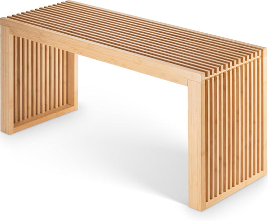 Bamboe Bank - Keukenbankje - Eetkamerbank - 90 x 33 x 43 cm - Eetbank Van Bamboe - Ingangsbank - Comfortabele Halbank - Zitbank Eetkamer Houten Bank Zonder Rugleuning