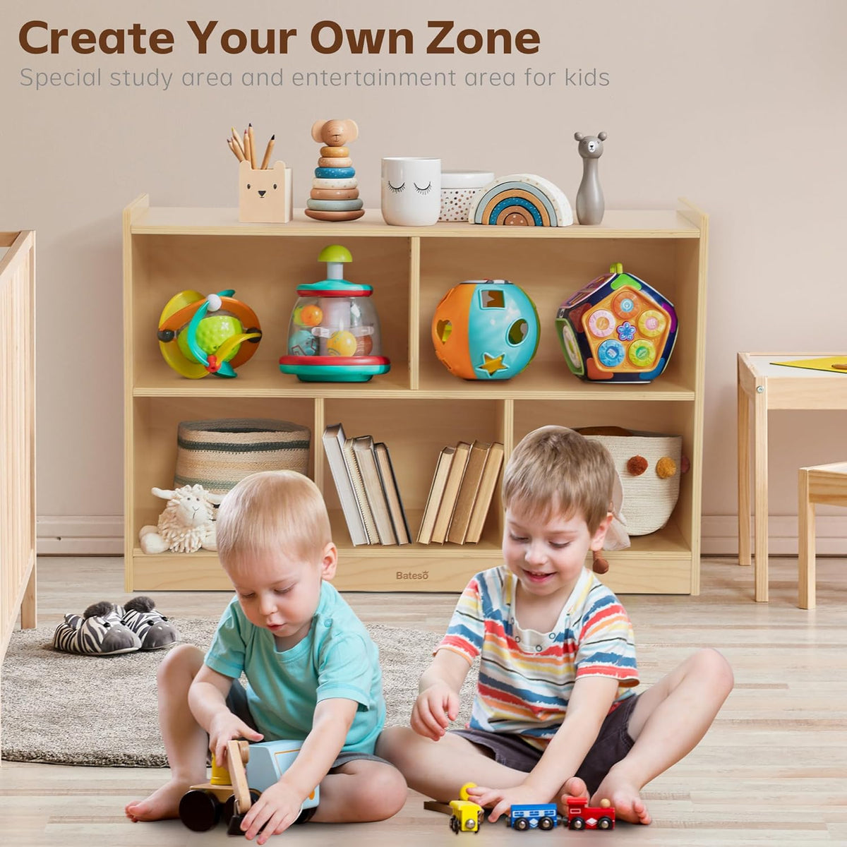 Toy Storage Organizer, 2-Tier Kids Bookshelf, 5 Cube Kids' Bookcases - QUORE