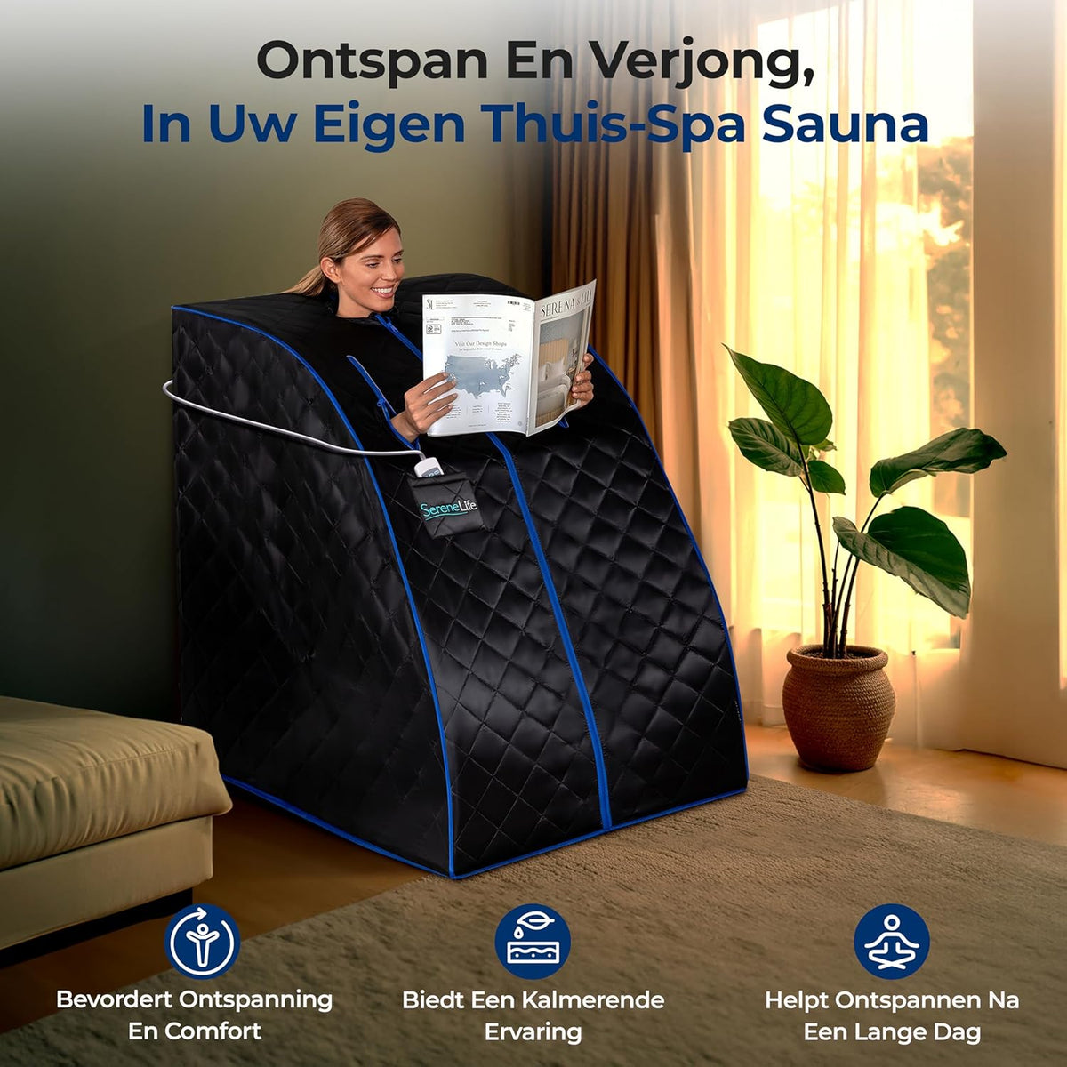 SereneLife Draagbare Sauna -Thuissauna- Stoomsauna Tent met 2L Stomer- Opvouwbare Stoel-Stoomapparaat- Compacte Persoonlijke Detox Sauna- Afstandsbediening - 101 x 86 cm-Zwart
