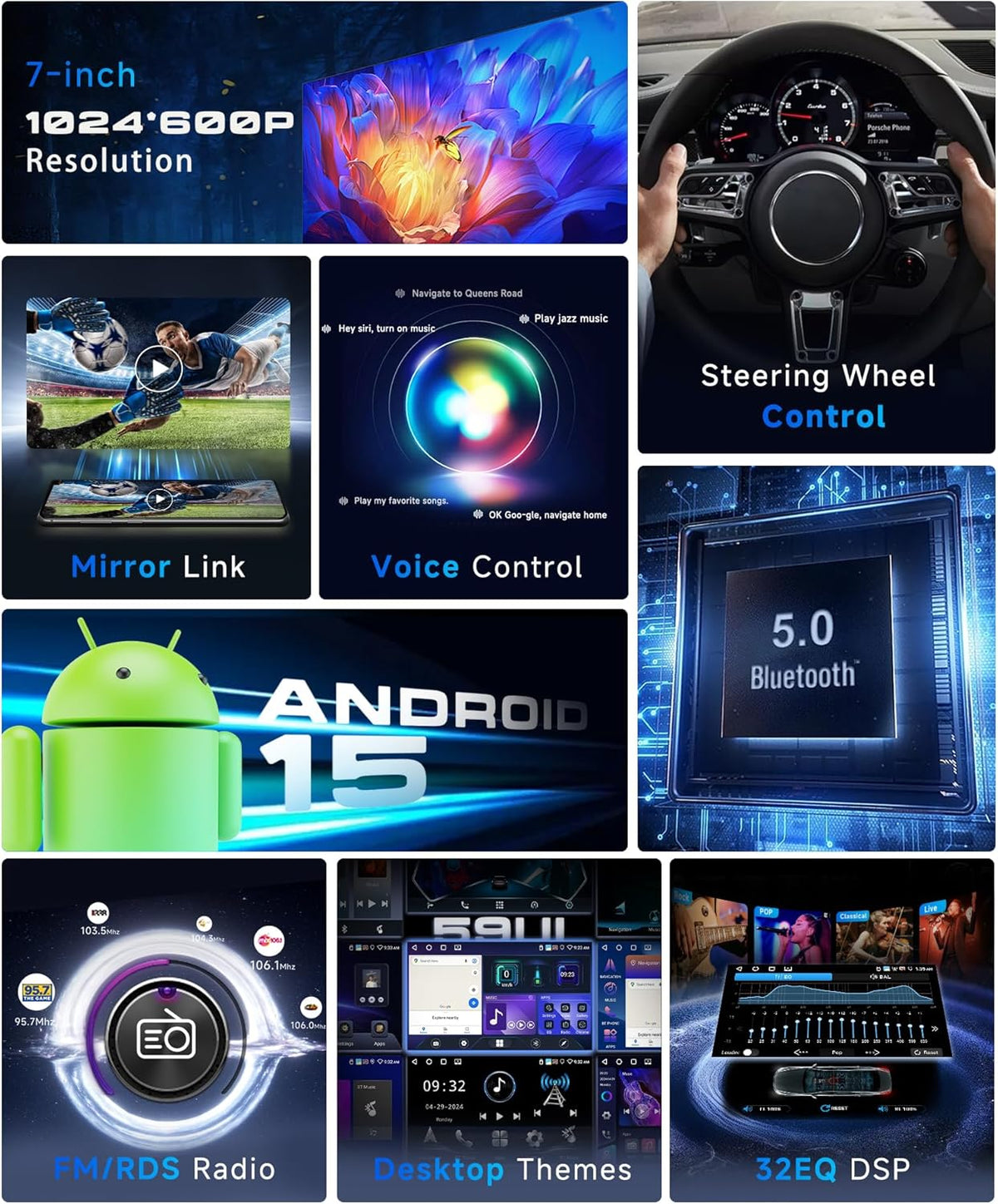 4G+64G Autoradio Android 15 für Toyota Corolla E120 2000-2007/E130 2004-2007/Altis E120 2000-2006/BYD F3 2006-2013,7'' HD Touchscreen mit Carplay Android Auto GPS Wi-Fi Bluetooth FM RDS Kamera