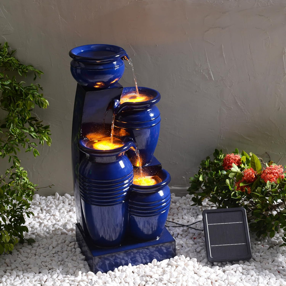 Teamson Home 73 cm 4-Tier Cascading Bowl Zonne-energie Water Fontein voor Outdoor Woonruimtes, Navy