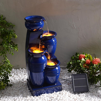 Teamson Home 73 cm 4-Tier Cascading Bowl Zonne-energie Water Fontein voor Outdoor Woonruimtes, Navy