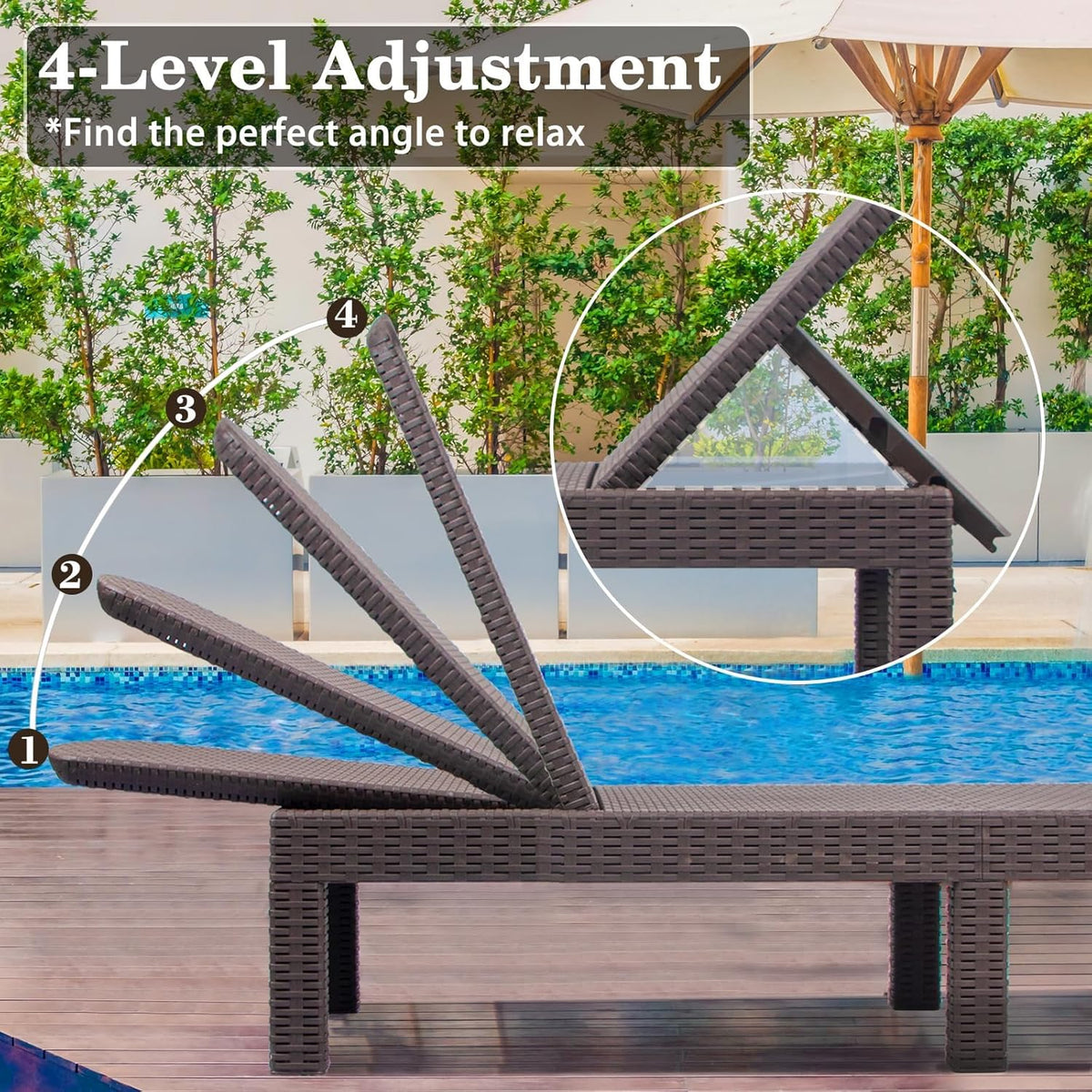 RAPTAVIS Outdoor Lounge stoel,Pool Chaise Lounge Waterdichte ligstoelen,Mokka