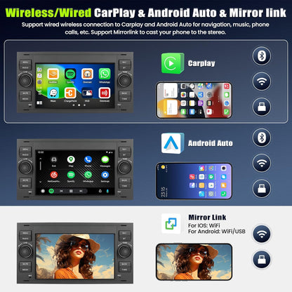 2+64G Android 13 7'' Touchscreen Autoradio für Ford Focus/C-Max/S-Max/Galaxy/Fusion/Transit Connect mit Carplay & Android Auto Radio mit Bluetooth WiFi GPS FM/RDS 36EQ SWC+Rückfahrkamera&Mic
