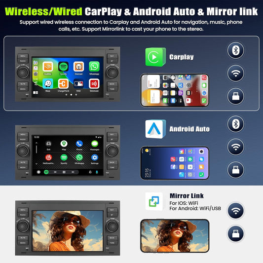 2+64G Android 13 7'' Touchscreen Autoradio für Ford Focus/C-Max/S-Max/Galaxy/Fusion/Transit Connect mit Carplay & Android Auto Radio mit Bluetooth WiFi GPS FM/RDS 36EQ SWC+Rückfahrkamera&Mic