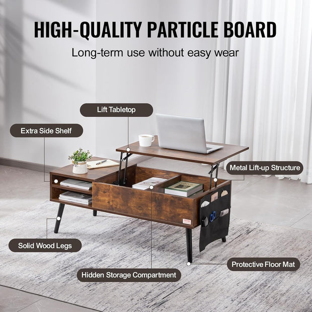 Koffietafel - Table - Coffe table - Living Room Table - Lift Top salontafel - tafel met extra opbergruimte - omklapbare salontafel voor de woonkamer - 39.4in - Bruin - 42.11lbs
